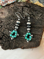 Handmade Sterling Silver Kingman Turquoise Hook Dangle Beaded Earrings