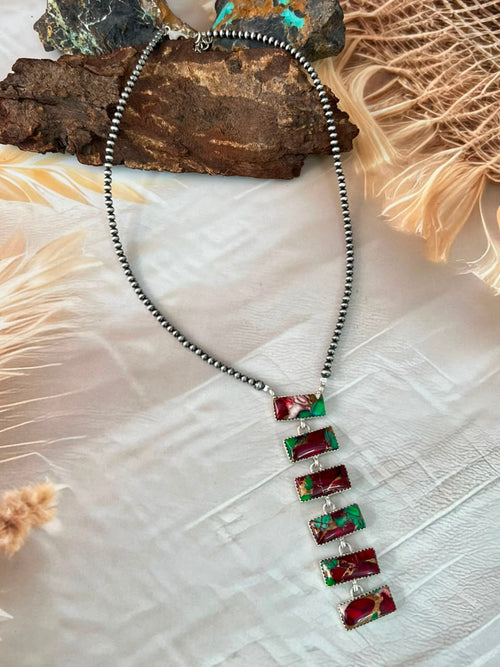 Handmade Sterling Silver Christmas Dahlia Collection: Beaded Necklace Signed Nizhoni