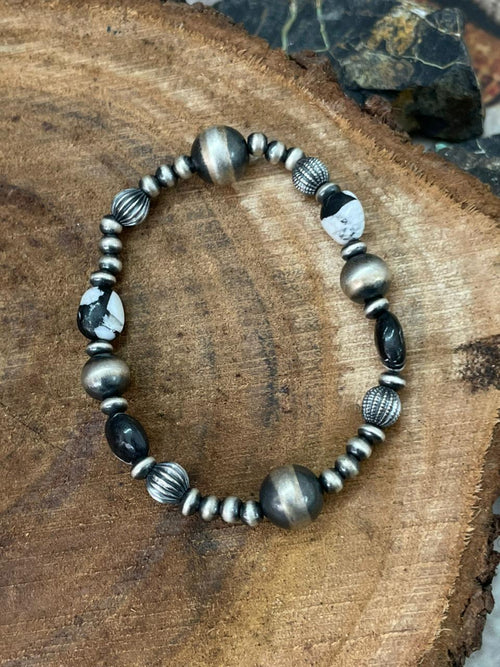 Handmade Sterling Silver Beaded White Buffalo Chain Bracelet (7)