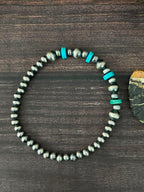 Handmade Sterling Silver Kingman Turquoise Stretchy Beaded Bracelet