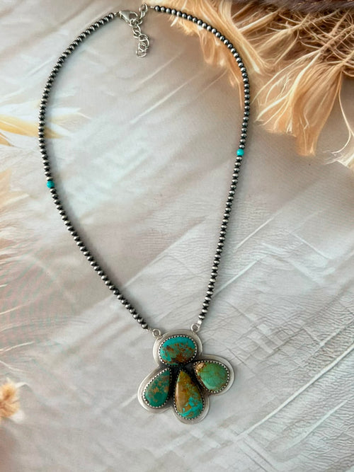 Handmade Sterling Silver Manassa with Kingman Turquoise Beaded Necklace Signed Nizhoni