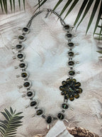 Handmade Sterling Silver Beaded Blackjack Turquoise Necklace "Signed Nizhoni"