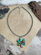 Handmade Sterling Silver Royston Ribbon Turquoise Beaded Necklace "Signed Nizhoni"