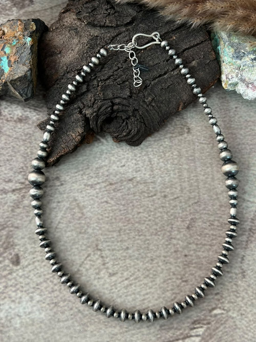 Handmade Sterling Silver Beaded Necklace Signed Nizhoni