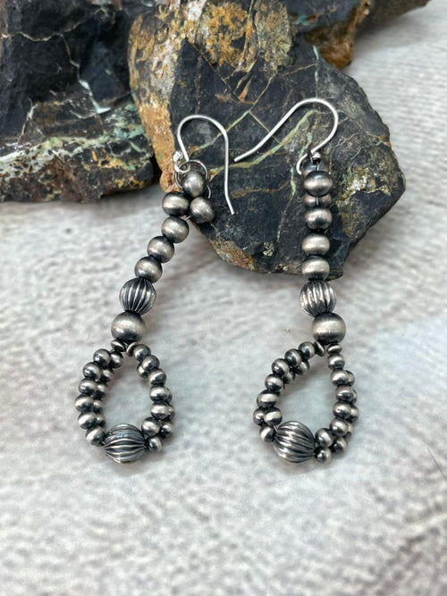 Handmade Sterling Silver Beaded Hook Dangle Earrings