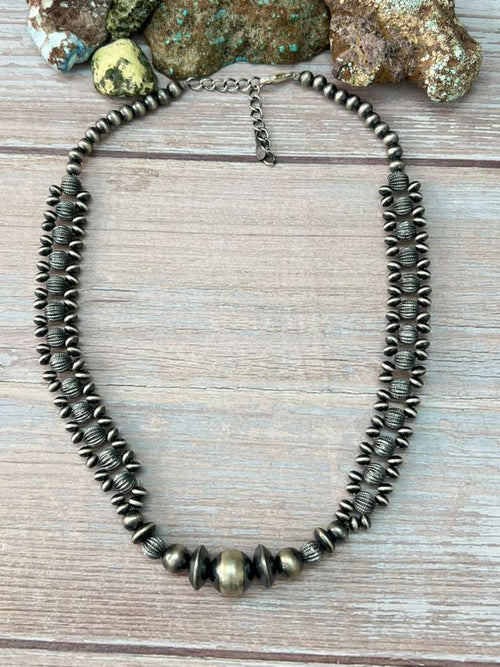 Handmade Sterling Silver Beaded  Necklace "Signed Nizhoni"