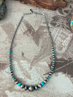 Handmade Sterling Silver Kingman Turquoise Beaded Necklace Signed Nizhoni