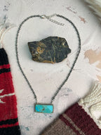 Handmade Sterling Silver Kingman Turquoise Beaded Bar Necklace Signed Nizhoni (8)