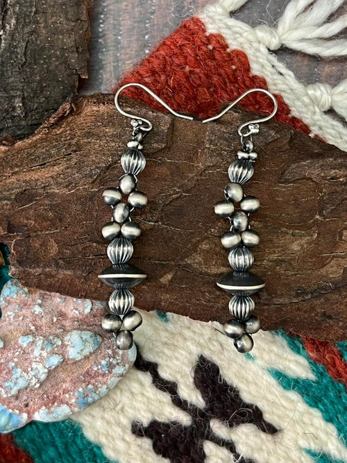 Handmade Sterling Silver Beaded Dangle Hook Earrings (9)