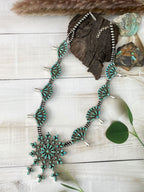 Handmade Sterling Silver Kingman Turquoise Squash Blossom Beaded Necklace Signed Nizhoni