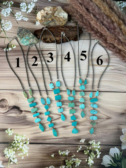 Handmade Sterling Silver Green Kingman Turquoise Collection: Beaded Necklace Signed Nizhoni