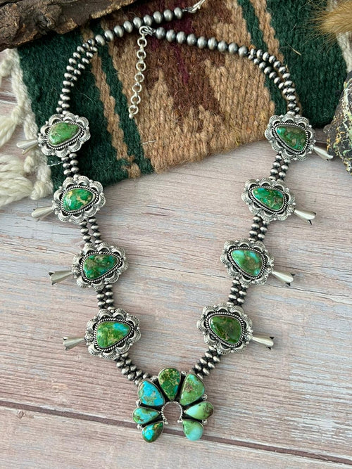 Handmade Sterling Silver Sonoran Mountain Turquoise Beaded Necklace "Signed Nizhoni"