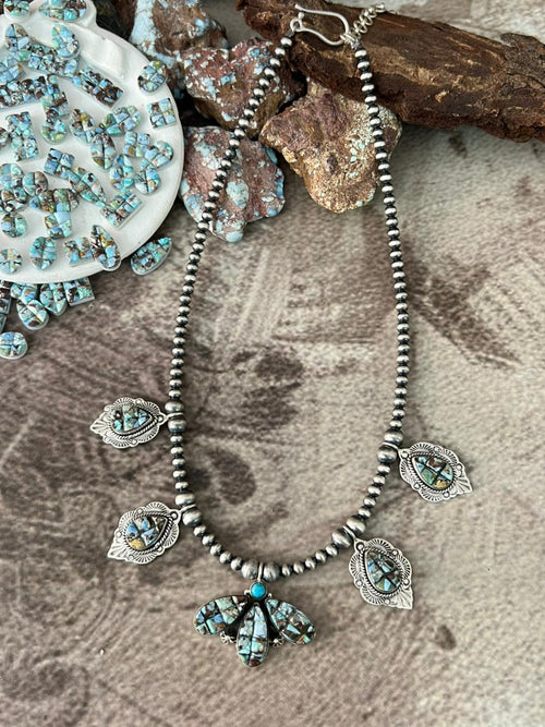 Handmade Sterling Silver 'Golden Hills Turquoise Cobble Collection' Beaded Necklace "Signed Nizhoni"
