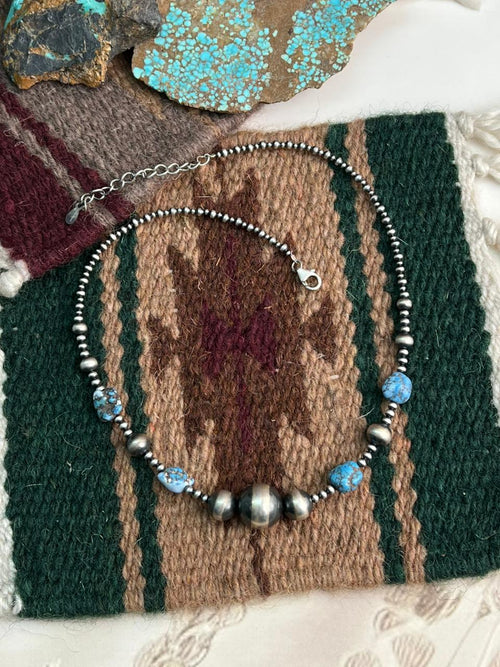 Handmade Sterling Silver Beaded Golden Hills Turquoise Necklace