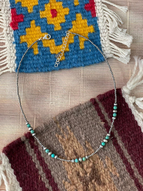 Handmade Sterling Silver Kingman Turquoise Beaded Necklace "Signed Nizhoni"