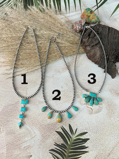 Handmade Sterling Silver Santa Maria Turquoise Beaded Necklace "Signed Nizhoni"