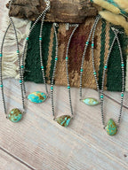 Handmade Sterling Silver Royston Ribbon Turquoise Beaded Necklace "Signed Nizhoni"