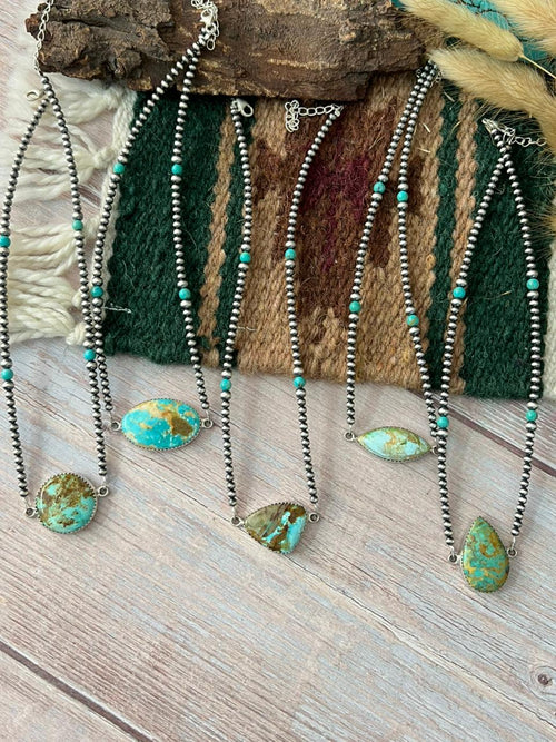 Handmade Sterling Silver Royston Ribbon Turquoise Beaded Necklace "Signed Nizhoni"