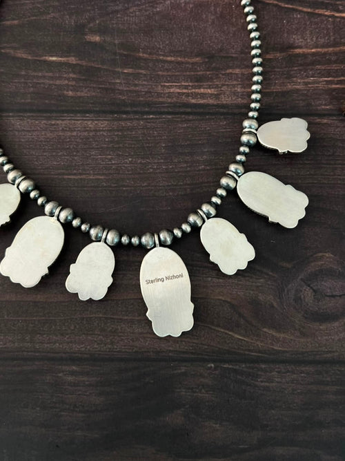 Handmade Sterling Silver Blackjack Turquoise Collection: Beaded Necklace Signed Nizhoni