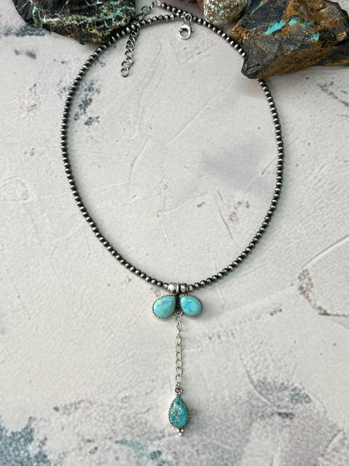Handmade Sterling Silver White Water Turquoise Beaded Necklace "Signed Nizhoni"