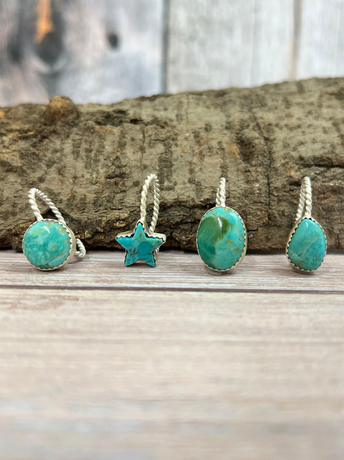 Handmade Sterling Silver Kingman Turquoise Trucker Hat Charms with Signed Nizhoni