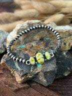 Handmade Sterling Silver Palomino Turquoise Stretchy Beaded Bracelet Signed Nizhoni