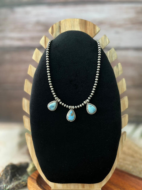 Handmade Sterling Silver Golden Hills Turquoise Beaded Necklace "Signed Nizhoni"