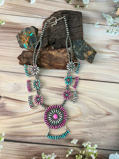 Handmade Sterling Silver Cotton Candy Beaded Necklace Signed Nizhoni