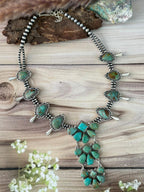Handmade Sterling Silver Sonoran Turquoise Squash Blossom Beaded Necklace Signed Nizhoni