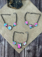 Handmade Sterling Silver Cotton Candy Beaded Chain Bracelet "Signed Nizhoni"