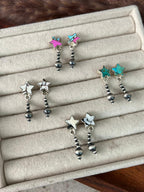 Handmade Sterling Silver Cotton Candy, White Buffalo, Wildhorse Magnesite and Kingman Turquoise Post Dangle Beaded Earrings "Signed Nizhoni"