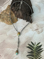 Handmade Sterling Silver Royston Ribbon Turquoise Lariat Beaded Necklace "Signed Nizhoni"
