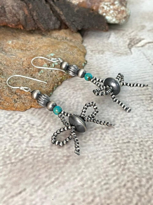 Handmade Sterling Silver Kingman Turquoise Hook Beaded Earrings