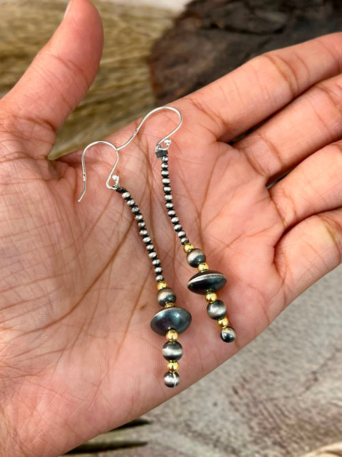 Handmade Sterling Silver Shiny Golden Hook Dangle Beaded Earrings