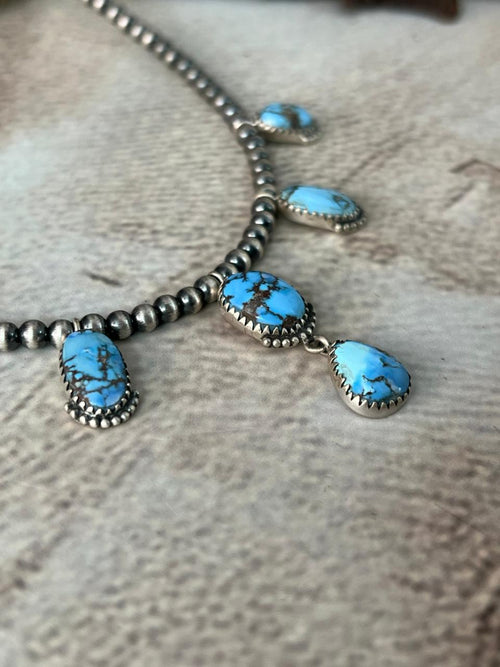 Handmade Sterling Silver Golden Hills Turquoise Beaded Necklace "Signed Nizhoni"