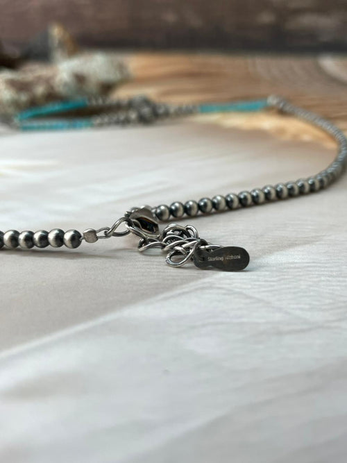Handmade Sterling Silver Kingman Turquoise Beaded Necklace "Signed Nizhoni"