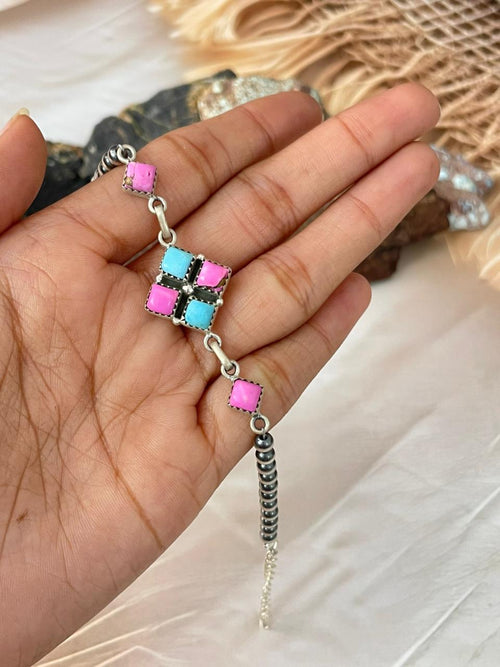 Handmade Sterling Silver Cotton Candy Beaded Bracelet "Signed Nizhoni"