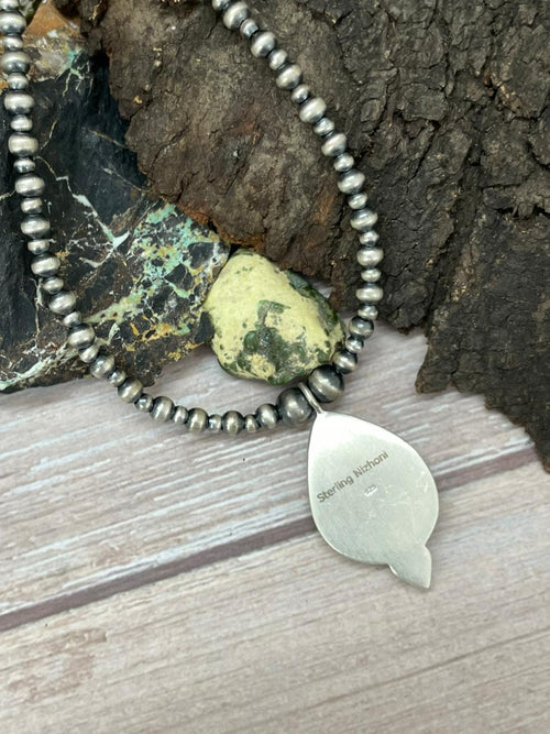 Handmade Sterling Silver Number 8 Turquoise Beaded Necklace "Signed Nizhoni"