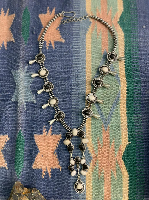 Handmade Sterling Silver White Buffalo Beaded Necklace "Signed Nizhoni"