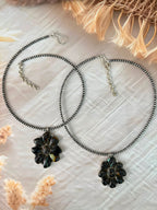 Handmade Sterling Silver Blackjack Turquoise Collection: Beaded Necklace Signed Nizhoni