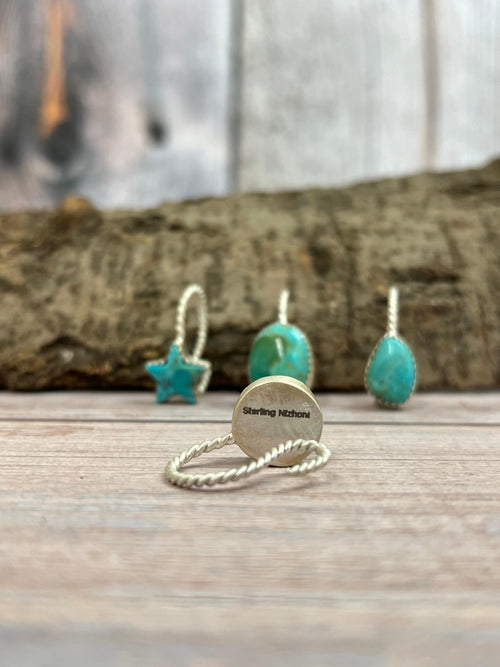 Handmade Sterling Silver Kingman Turquoise Trucker Hat Charms with Signed Nizhoni