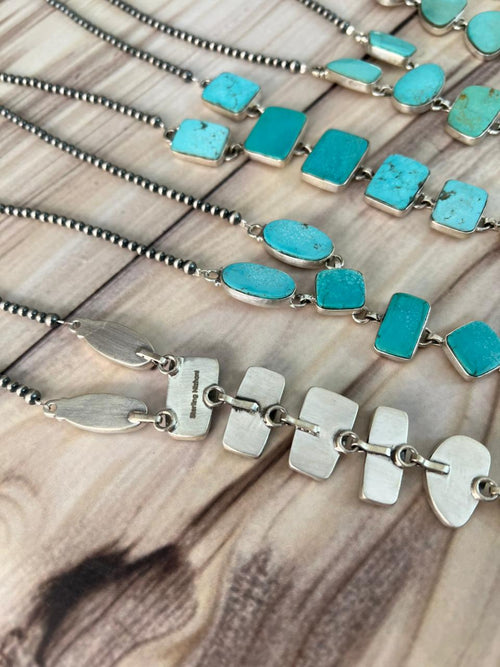 Handmade Sterling Silver Green Kingman Turquoise Collection: Beaded Necklace Signed Nizhoni