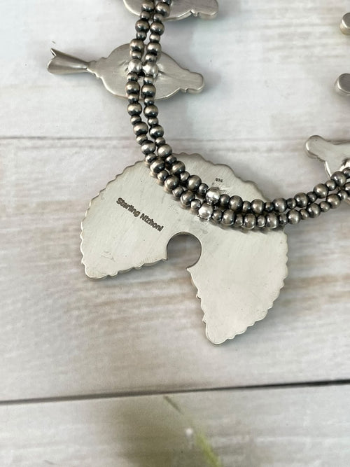 Handmade Sterling Silver Palomino with Golden Hills Turquoise Beaded Naja Necklace Signed Nizhoni