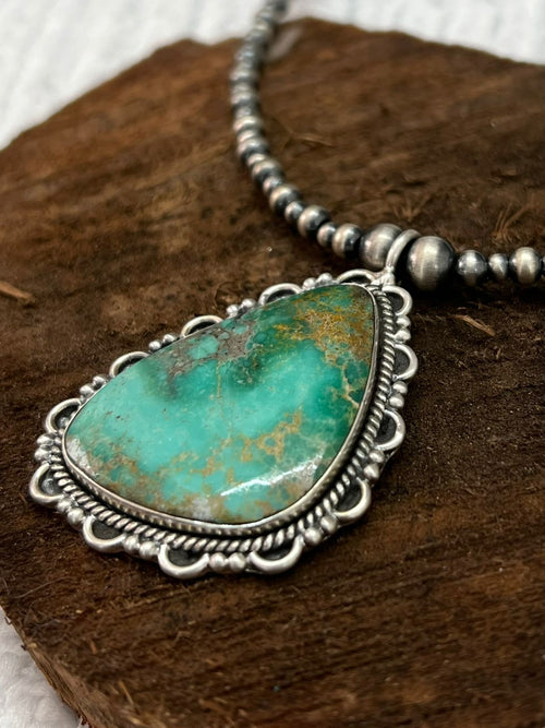 Handmade Sterling Silver Beaded Mantis Turquoise Necklace "Signed  Nizhoni"