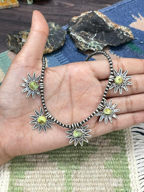 Handmade Sterling Silver Palomino Turquoise Beaded Necklace "Signed Nizhoni"