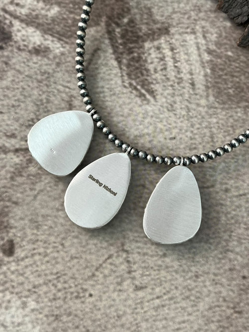 Handmade Sterling Silver Campitos Turquoise Collection: Beaded Necklace Signed Nizhoni
