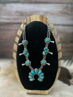 Handmade Sterling Silver Santa Maria Turquoise Squash Blossom Beaded Necklace "Signed Nizhoni"