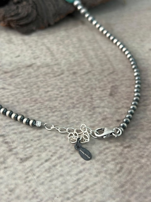 Handmade Sterling Silver Kingman Turquoise Beaded Necklace Signed Nizhoni
