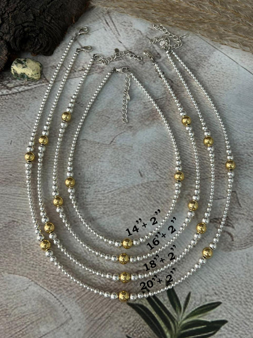 Handmade Sterling Silver and Gold Shiny Beaded Necklace "Signed Nizhoni"