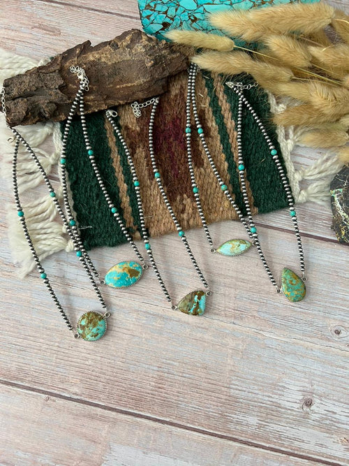 Handmade Sterling Silver Royston Ribbon Turquoise Beaded Necklace "Signed Nizhoni"